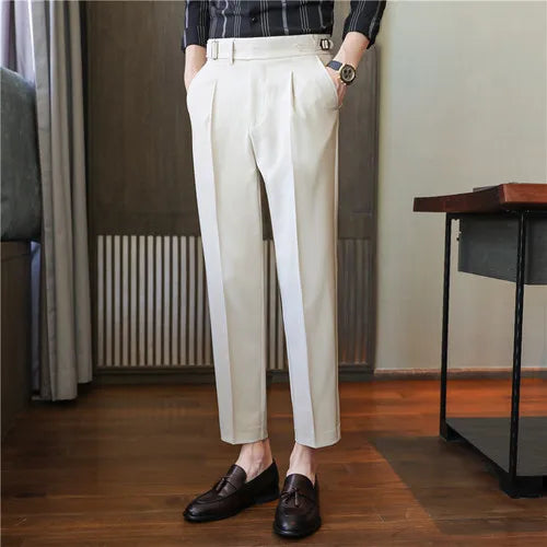 saferido Men's Business Dress Pants Korean Style Slim Fit Office Social Suit Pants Casual Trousers Streetwear Black White Trousers 29-36