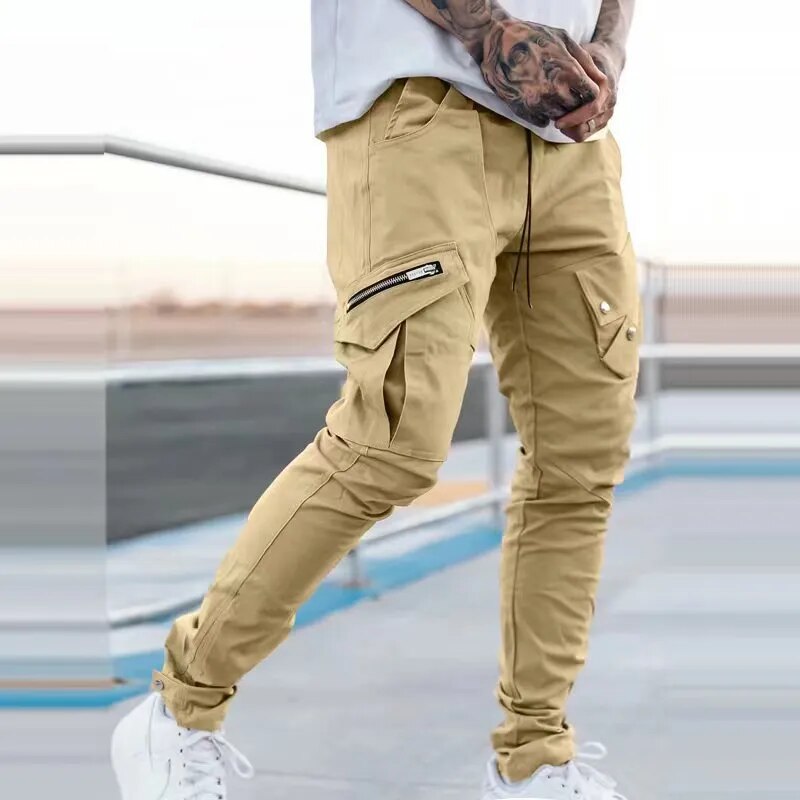 Europe And America New Fashion Men's Casual Loose Large Size Straight Woven Trousers Multi-pocket Sports Cargo Pants