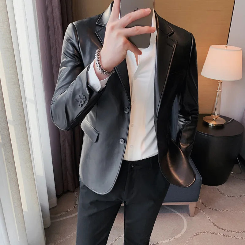Autumn Winter Brand Clothing Men's Casual Leather Jackets Male Slim Fit Fashion Casual Leather Jackets/Man Coats S-3XL