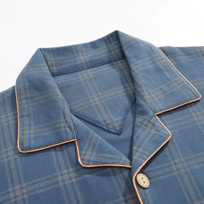 Men Pajamas Set Lounge Sleepwear Plaid Pyjamas Long Sleeve Spring Autumn Loungewear Male Homewear Home Clothes