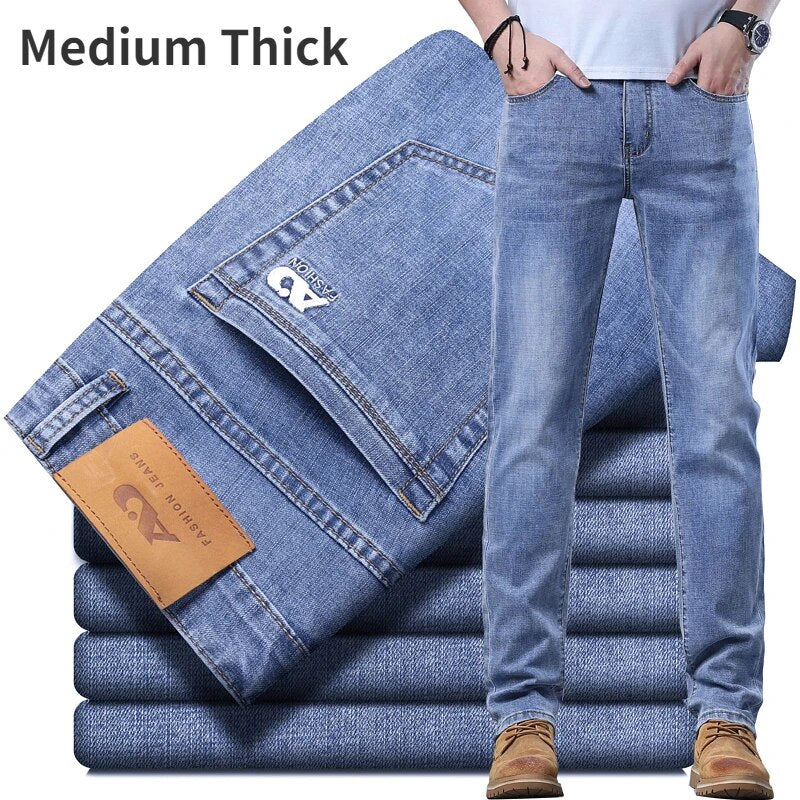 Autumn WInter Thick or Thin Materail Men's Luxury Clothing Classic Style Men Jeans Business Stretch Denim Male Trousers