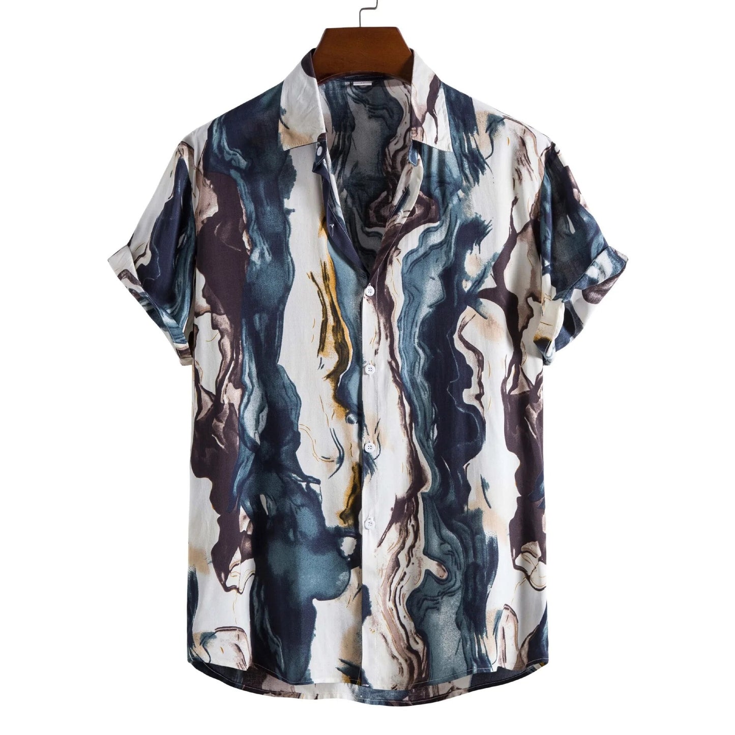 Mens Vintage Button Up Linen Shirts Slim Fit Short Sleeve Hawaiian Floral Shirt Men Casual Harajuku Streetwear Camisas Homme XXL