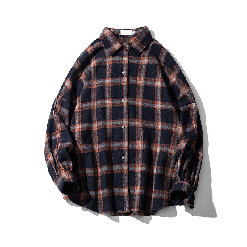 Flannel Harajuku Oversized Cotton Plaid Shirt Korean Fashions Fleece Button Up Shirts Long Sleeve Vintage Blouses