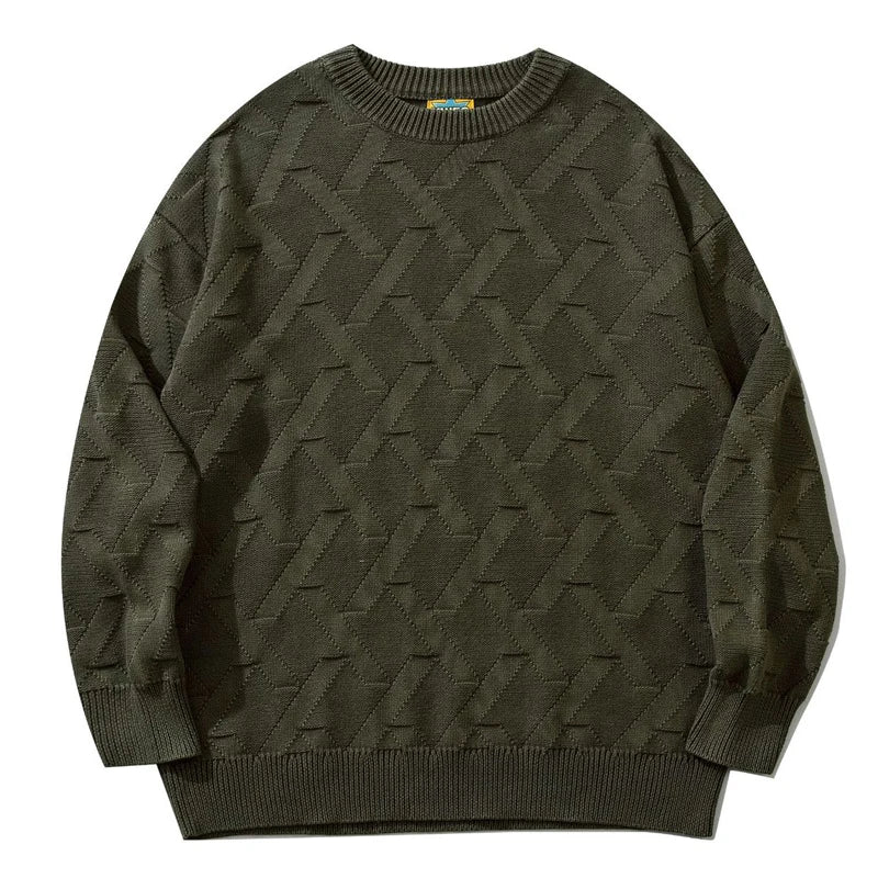 saferido Men New American Retro Pullovers Causal Solid Crew Neck Knitted Sweater Loose Harajuku Unisex Full Jumper Streetwear Black Green