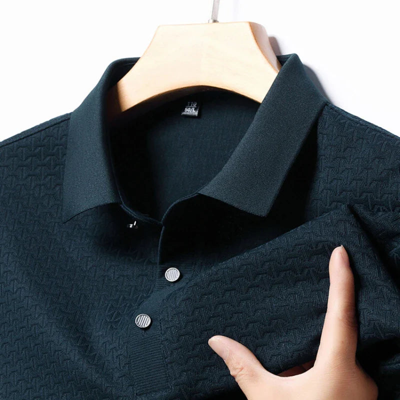 saferido Solid Color Polo Shirt Men, Retro Lapels Long Sleeve T-shirt, 2024 Spring Men's Top, Business Casual Men's Clothing M-4XL