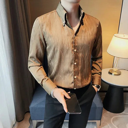 saferido Men Spring High Quality Fashion Slim Fit Long Sleeve Shirts/Male Fold Business Luxury Lapel Casual Shirts Chemise Homme S-3XL