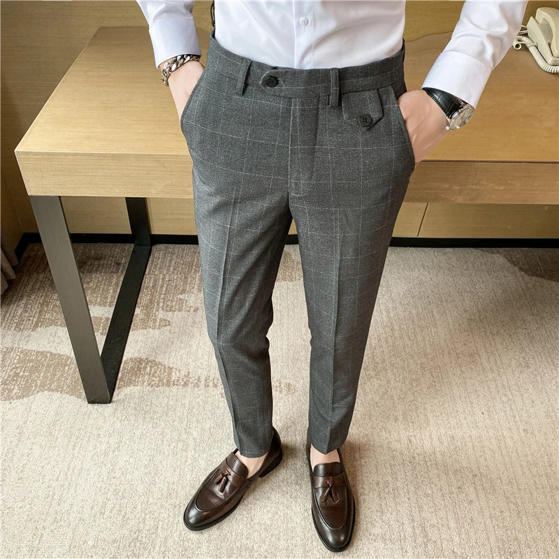 saferido New Fashion High Quality Men Suit Pants Straight Spring Autumn Long Male Plaid Classic Business Casual Trousers Full Length