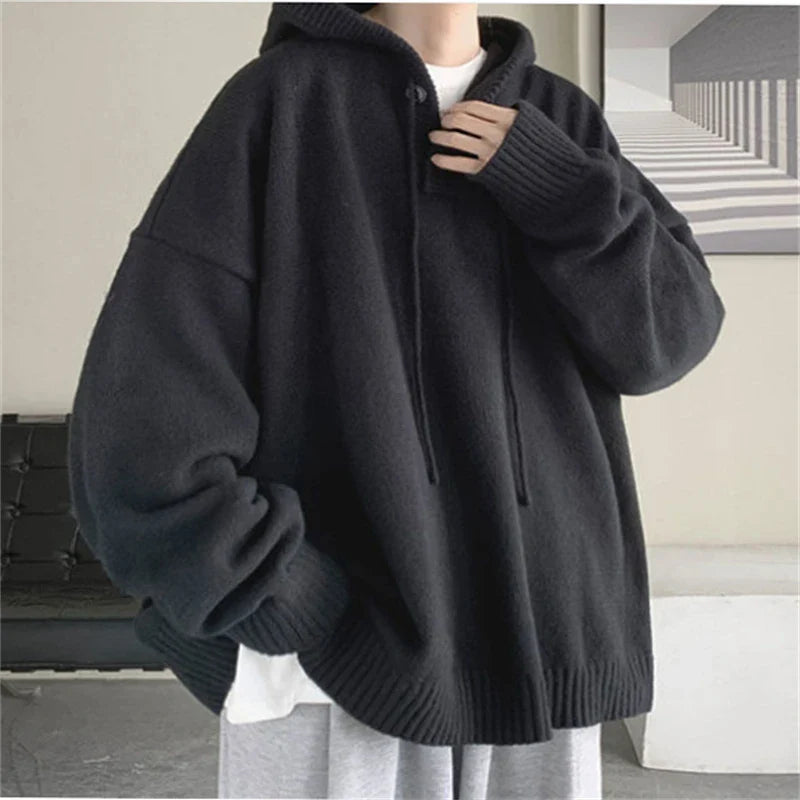 saferido Men's Hooded Sweaters Spring Autumn Fashion Pullover Loose Solid Knitted Sweater Korean Tide Streetwear Men Knitwear Hoodies