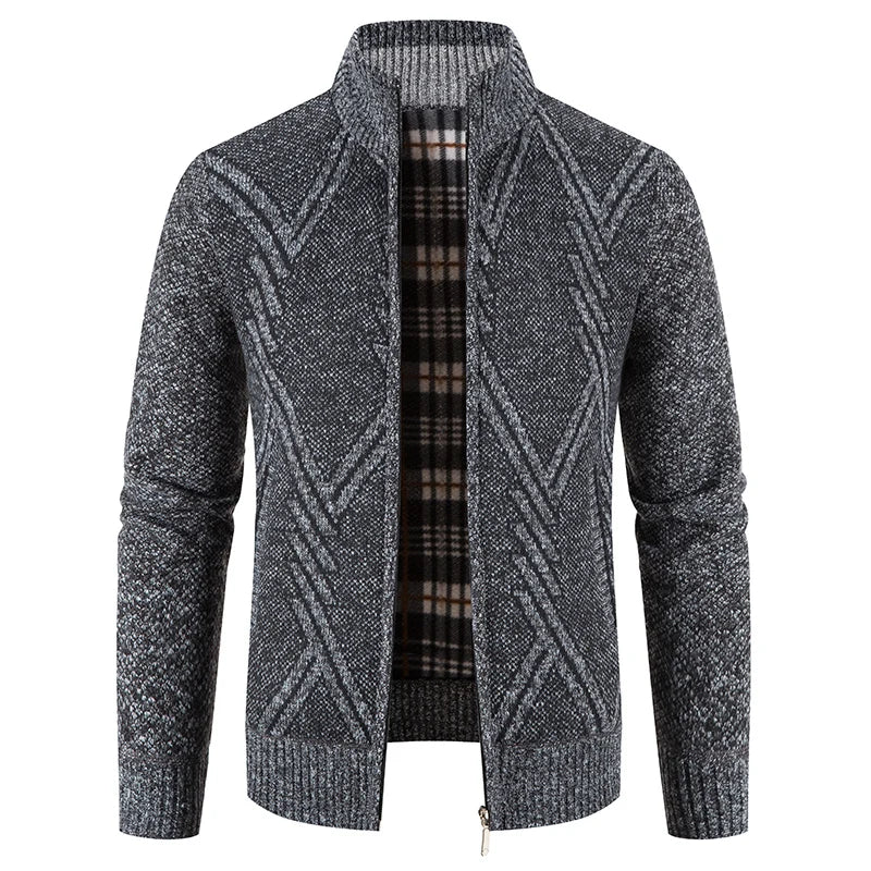 Autumn Winter Jacket Men Coats Casual Stand Collar Zip Solid Color Sweater Men Slim Fit Thick Warm Fleece Knitting Pullovers