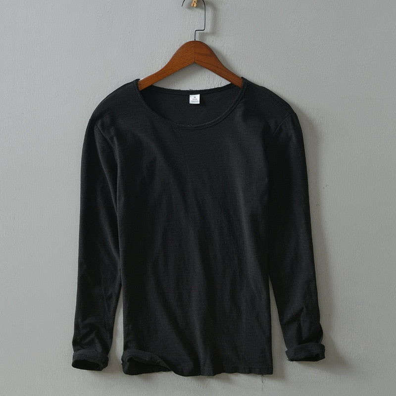 New Autumn Solid Color Long-sleeved T-shirt Men's Casual Bottoming T-shirt Male Cotton Crew Neck T-Shirt