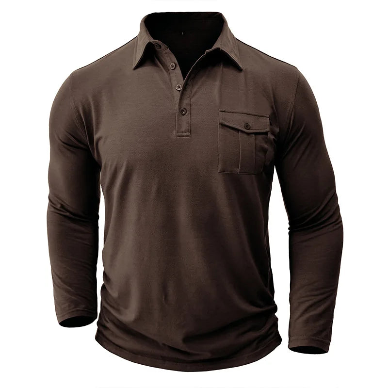 saferido New Spring Autumn Polo Shirt Men Solid Color Turn Down Collar Casual Tops Tees Mens Long Sleeve Polos Tops 60% Cotton Tshirt Man