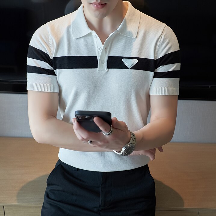 Men's Knitwear Short Sleeve Polo Shirt Casual Slim Lapel Button Cardigan Breathable Summer Polo Shirt Fashion Clothes 4XL