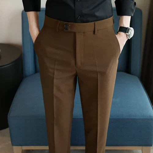 saferido Men Dress Pants High Waist Trousers Autumn New British Style Straight Slim Fit Suit Pants Solid Casual Fashion Men Clothing