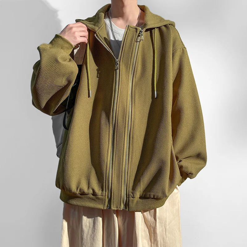 saferido Spring Autumn Youthful Vitality Hooded Hoodies Men Solid Loose Cardigan Sweatshirt Coat Fashion Couple Casual Hoodies Streetwear