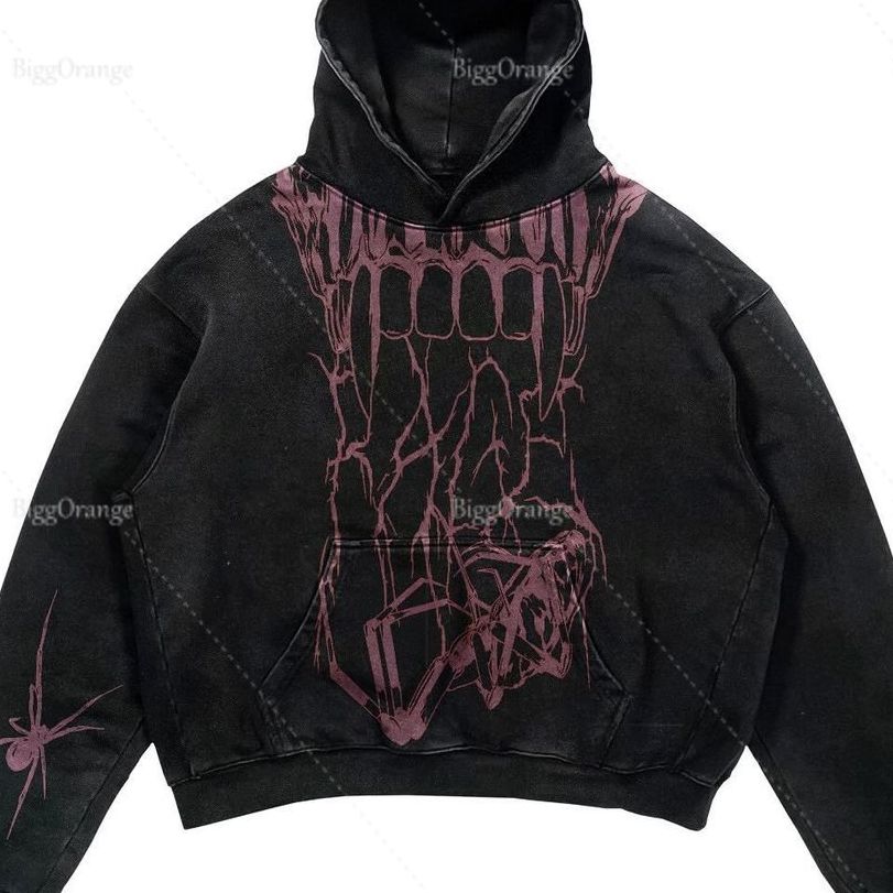 Gothic Print Hoodie Ladies High Street Harajuku Retro Hip Hop Sweatshirt Men Casual Y2k Hoodie Clothes Tops