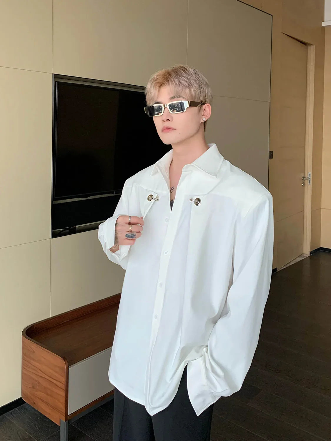 saferido Spring Autumn Fashion Korean Spring Long Sleeve Men Shirt Loose Casual Black White Solid Color Turn-down Collar Simple