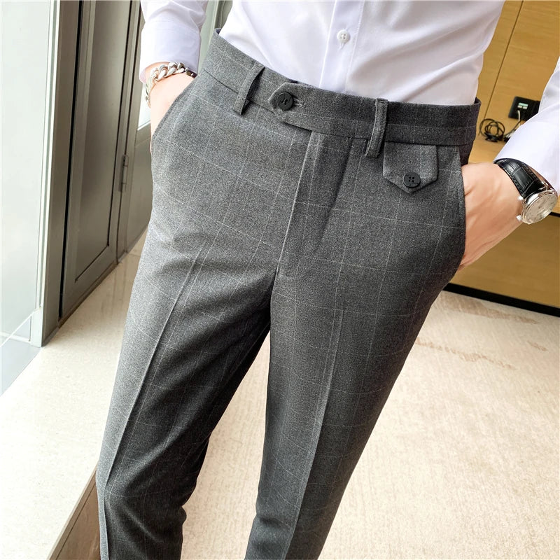 saferido New Fashion High Quality Men Suit Pants Straight Spring Autumn Long Male Plaid Classic Business Casual Trousers Full Length