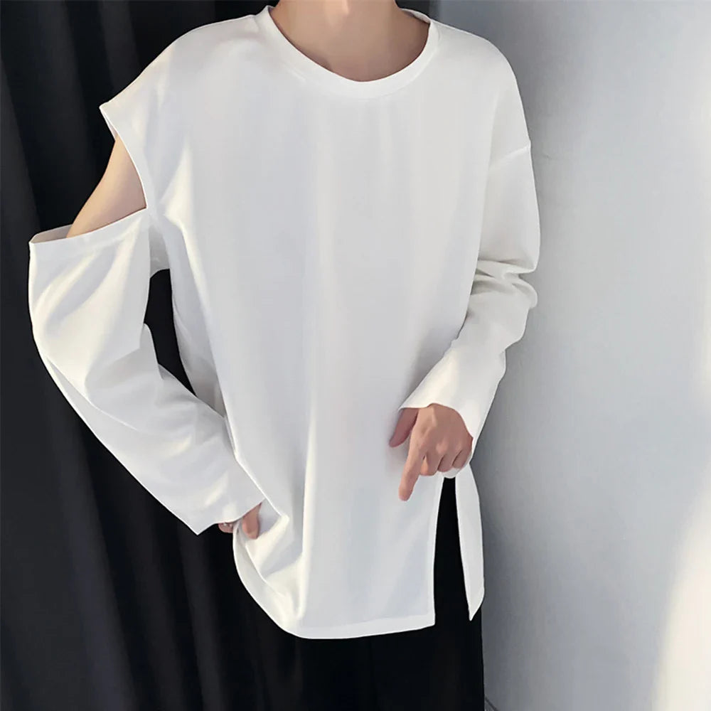 saferido Men's T Shirt Spring Autumn Tops Tees White Black Fashion T-shirt O-Neck Solid Long Sleeve Tops 2024 Streetwear Korean Clothing