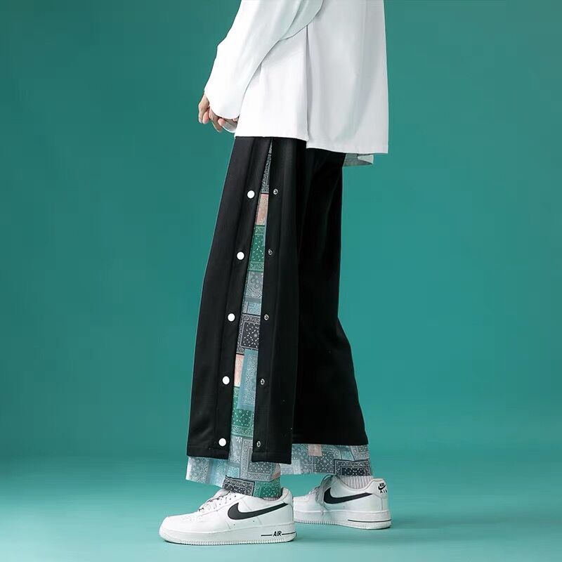 Punk Pants Hip Hop Harajuku Straight Pants Men Patchwork Black Trousers Male Paisley Japanese Streetwear Casual Loose