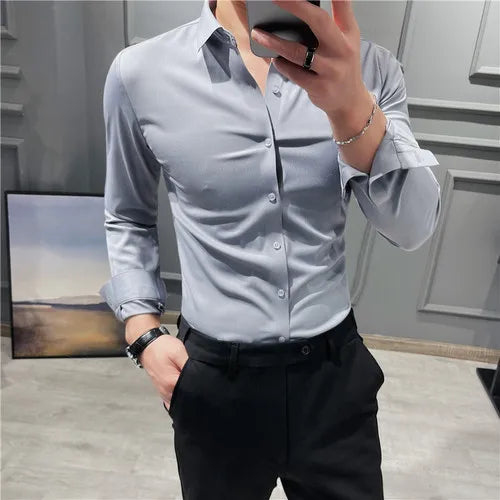 saferido British Style Men High-Grade Long-Sleeve Shirts/Male Slim Fit Business Casual Lapel Shirt Dress Shirt Tops Plus Size S-4XL