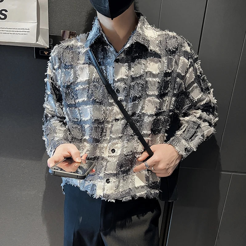saferido ClothingMen's Spring High Quality Long Sleeve Shirts/Male Loose Plaid Lapel Casual Club Shirts M-2XL