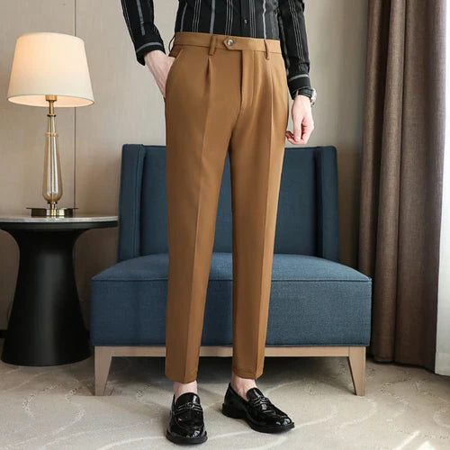 saferido British Style Men High Waist Dress Pants Autumn Solid Color Casual Trousers Slim Fit Formal Suit Pants Fashion Men Clothing 38