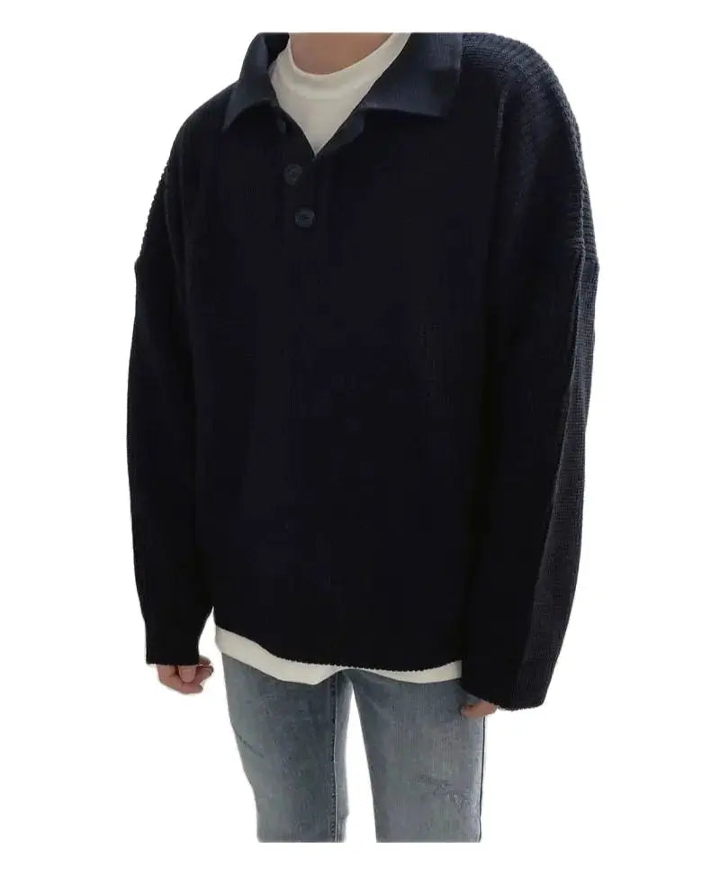 saferido Spring Autumn Fashion Men's Cool Boys Casual Loose Lapel Tess Knitted Pullover Polot Hoodie Sweater Soft Buckle Warm
