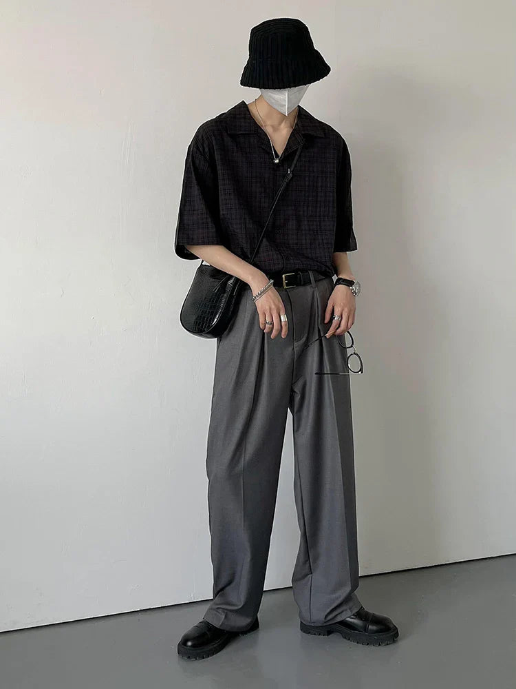 saferido Black Plaid Shirts Men Summer Loose Breathable Teens All-match Trendy Korean Fashion BF Simple Tops Streetwear Harajuku Camisas