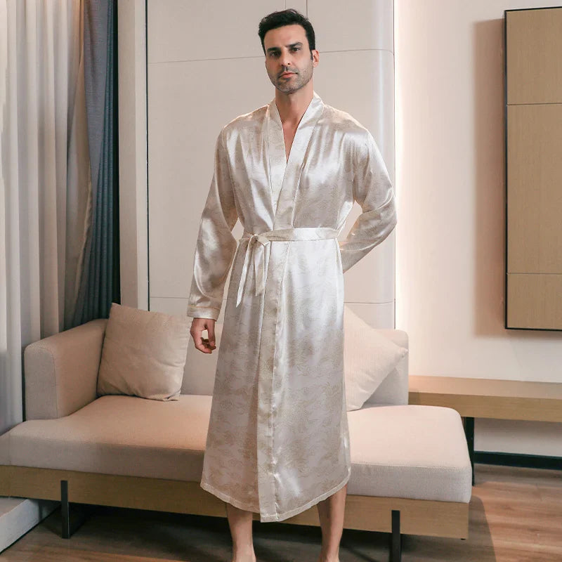 saferido Pajama men's spring and autumn silk thin style oversized pajamas long sleeved bathrobes ice silk bathrobes home clothing summer