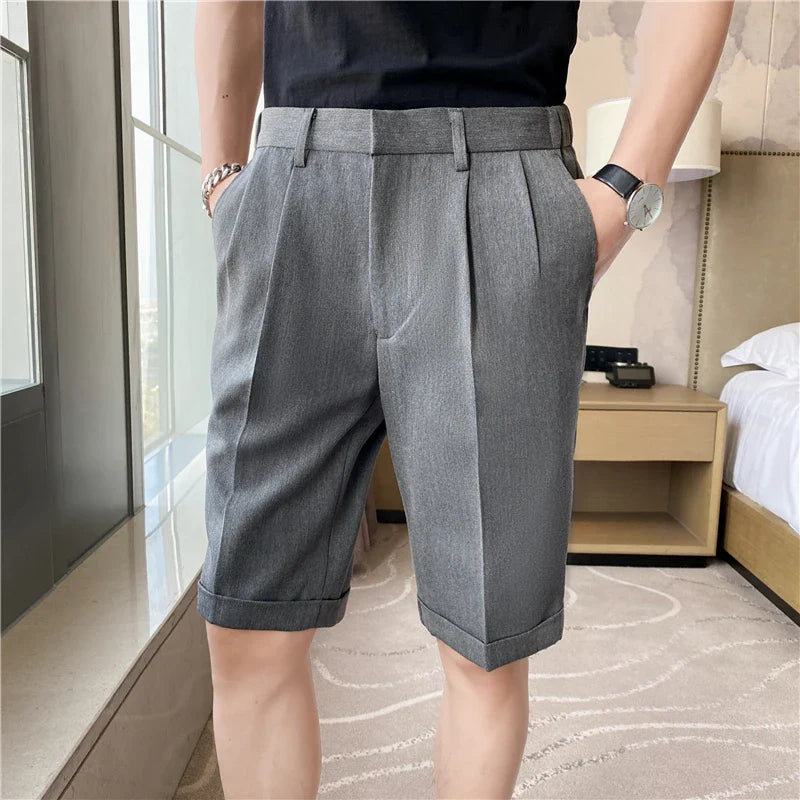 saferido Korean Style Summer Suit Shorts Men Clothing Straight Business Formal Wear Slim Fit Casual Short Homme Knee Length Quality