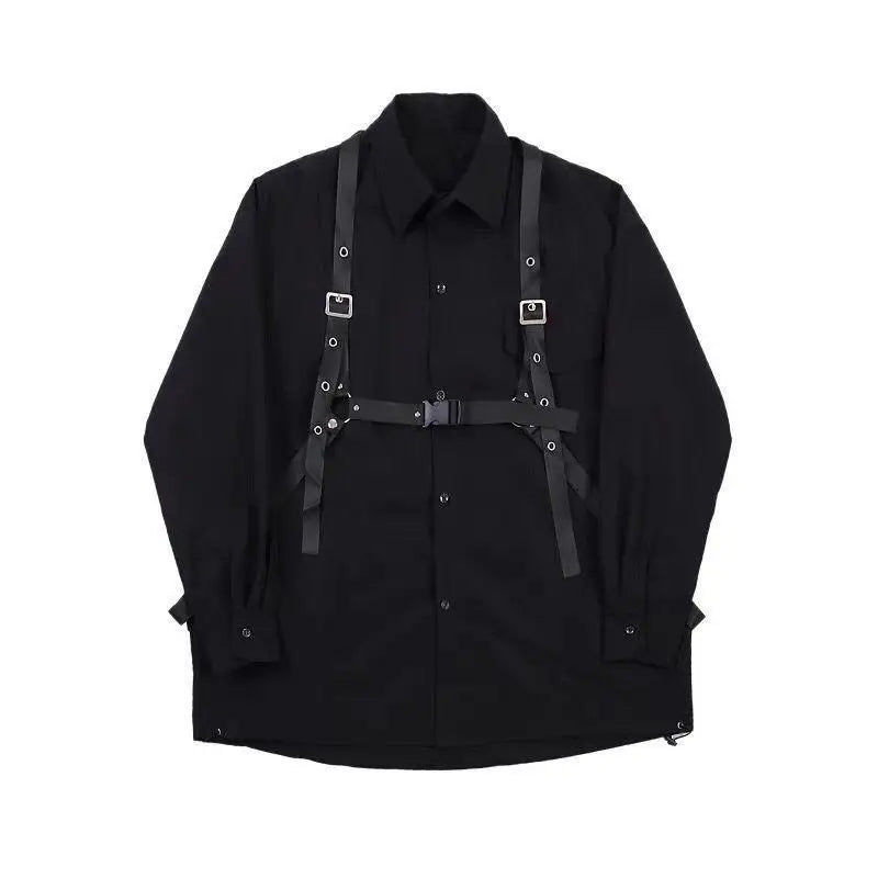 saferido Techwear Pant Sets Men Punk 3 Piece Outfits Black Cargo Pants Long Sleeve Shirts Korean Streetwear Hip Hop Spring