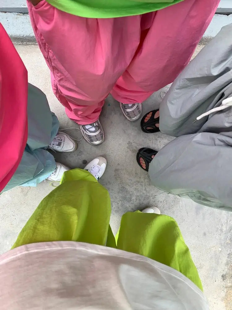 saferido Y2k Pink Wide Parachute Pants Men Harajuku Quick Drying Oversized Casual Joggers Korean Streetwear Baggy Sports Trousers