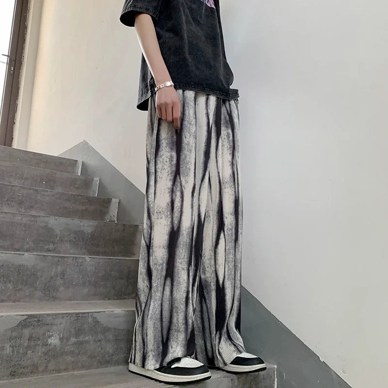 saferido Pleated Pants Men's Fashion Retro Casual Pants Men Japanese Streetwear Loose Hip-hop Wide-leg Pants Mens Ice Silk Trousers M-3XL
