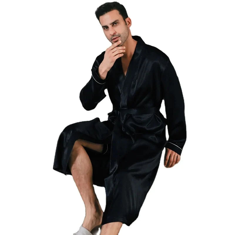 saferido Pajama men's spring and autumn silk thin style oversized pajamas long sleeved bathrobes ice silk bathrobes home clothing summer