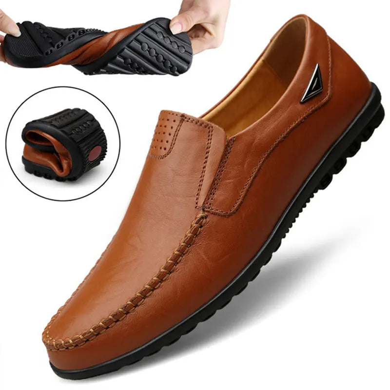 saferido Genuine Leather Men Casual Shoes Luxury Brand Mens Loafers Moccasins Breathable Slip on Black Driving Shoes Plus Size 37-47