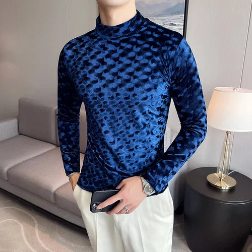 saferido New Style Men's Spring High Quality Casual Long Sleeve T-shirt/Male Slim Fit High Collar Pullover Leisure T-shirt Plus Size S-3XL