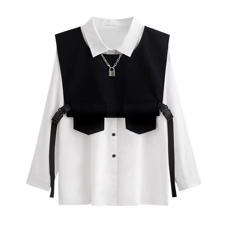 Men's Sets Black Cargo Pants Men's Shirt Kit Long Sleeve Shirts Korean Streetwear Hip Hop Harajuku Spring