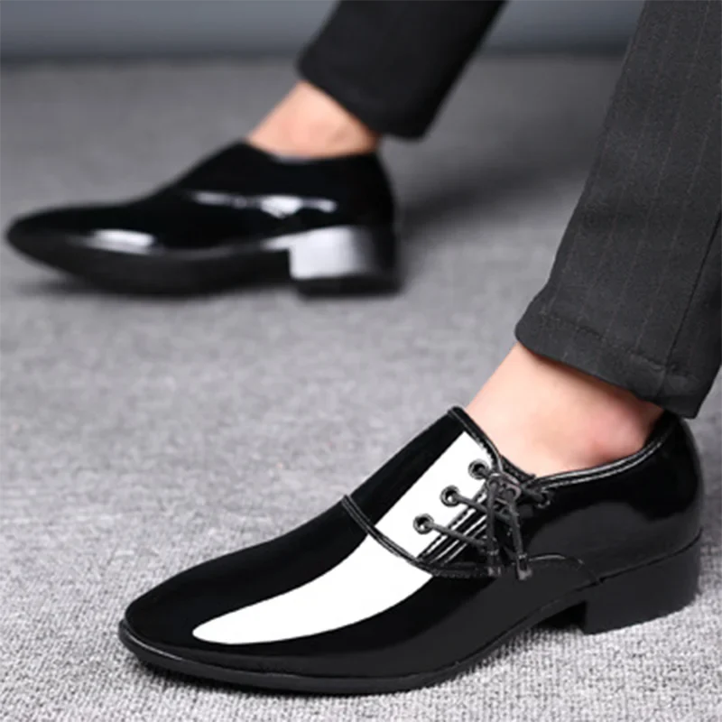 saferido Trending Italian Patent Leather Shoes for Men Business Shoe Lace Up Oxfords Plus Size Male Wedding Party Shoes Men Black Leather