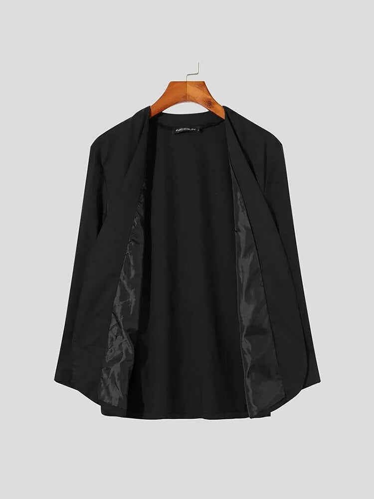 Stylish New Men Blazer Leisure Style Loose Buttons Male All-match Simple Collarless Long-sleeved Suits S-5XL Tops