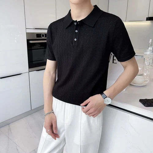 saferido British Style Men's Summer Casual Hollow Out Short Sleeves Polo Shirts/Male Slim Fit Knitting Polo Shirts S-3XL