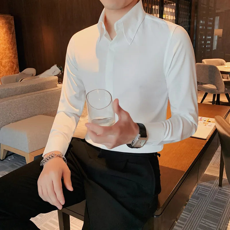 saferido Top Quality Men Spring High Quality Business Office Dress Long-Sleeved Shirts/Male Slim Fit Solid Color Lapel Shirt S-3XL
