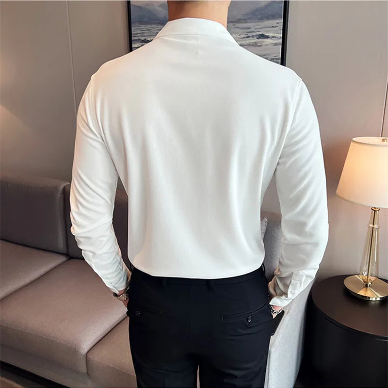 saferido Men Spring High Quality V-Neck Stylish Long-Sleeved Shirts/Male Slim Fit Business And Casual Office Dress Shirts Tops 4XL