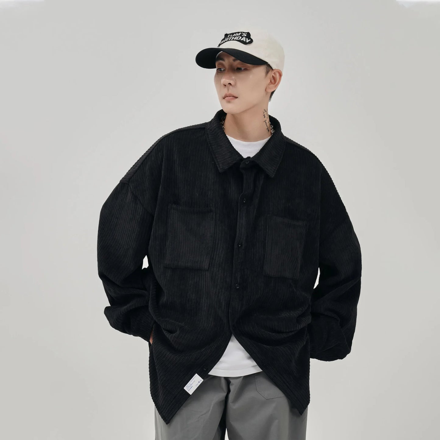 saferido Oversized Shirt For Men Streetwear Men's Corduroy Long Sleeve Shirts Harajuku Korean Shirt Unisex Fashion Clothing