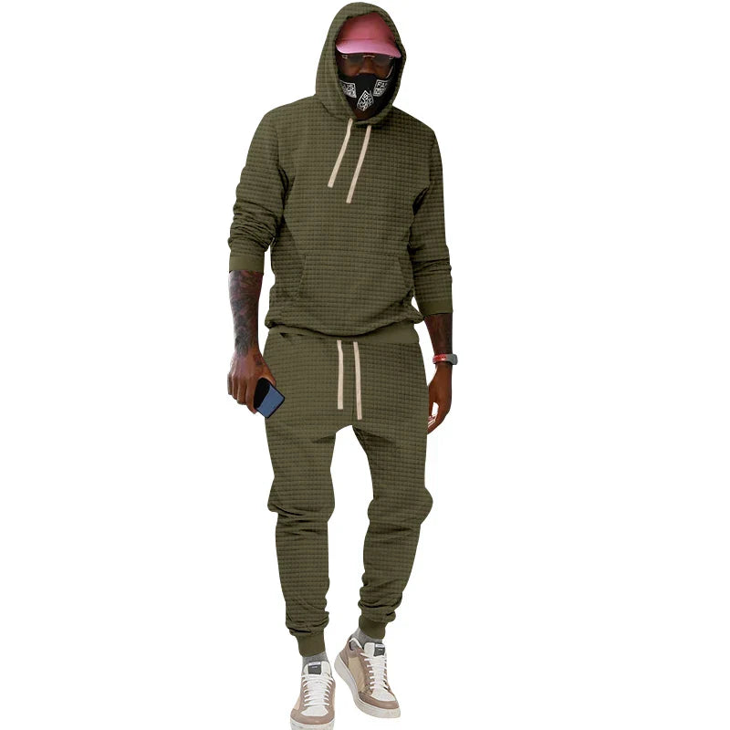 saferido New Spring and Autumn Men's Jacquard Hoodie Set Men's Leisure Sports Set Men's
