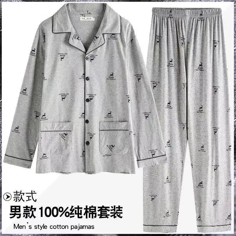 Men Pajamas Set Lounge Sleepwear Plaid Pyjamas Long Sleeve Spring Autumn Loungewear Male Homewear Home Clothes