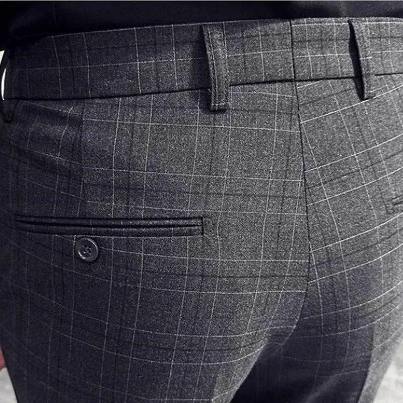 saferido Men Slim British Style Suits Pants Business Casual Trousers Male Solid Fit Trousers High Quality Man Formal Wear Plaid 36 38