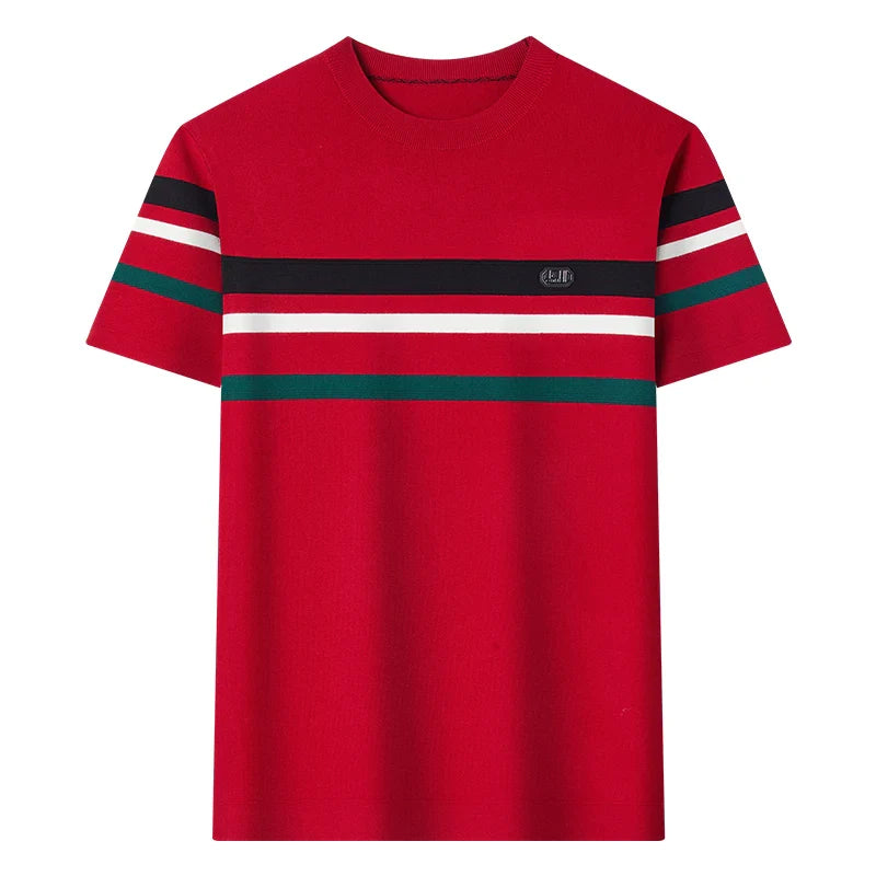saferido Round Neck Men's Knitwear Spring 2024 Silk Velvet Half Sleeve Thick T-shirt Business Gentleman