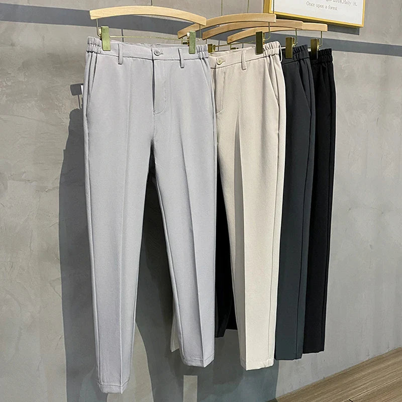 saferido Spring Summer Men Thin Suit Pants Korean Fashion Business Office Streetwear Male Clothing Casual Loose Solid Straight Trousers