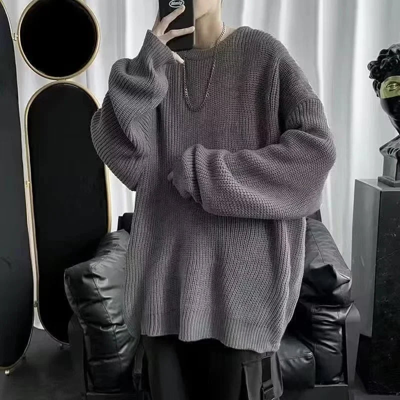 Solid Striped Sweater for Men Autumn Winter Casual O-neck Long Sleeve Pullovers Male Vintage All-match Knitted Jumpers Chic Tops