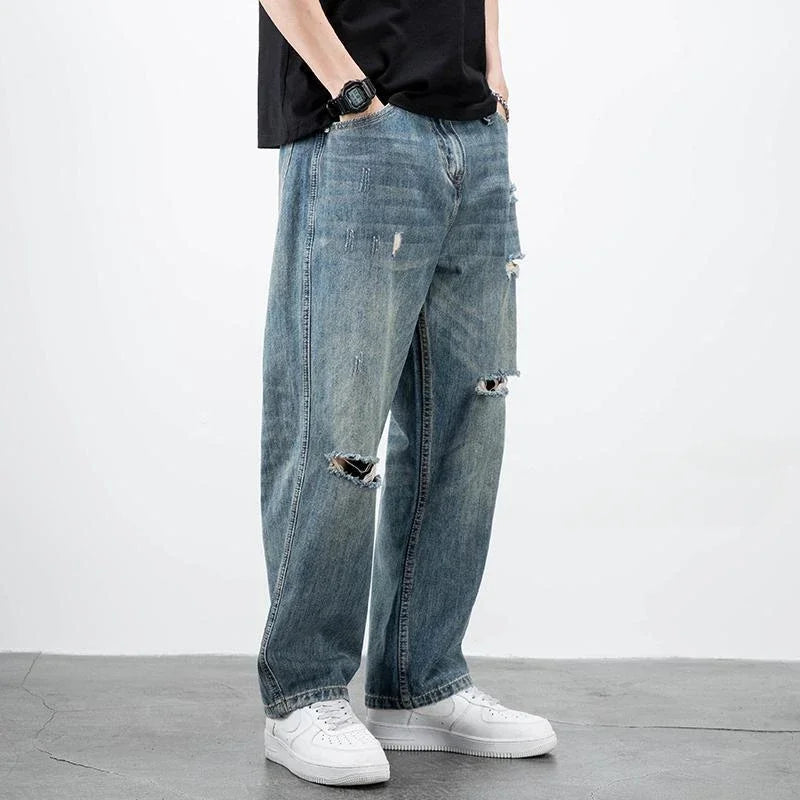 saferido Wide Leg Men's Jeans Loose Baggy Trousers with Pockets Male Cowboy Pants Luxury Japanese Street Style Original Classic Kpop Soft